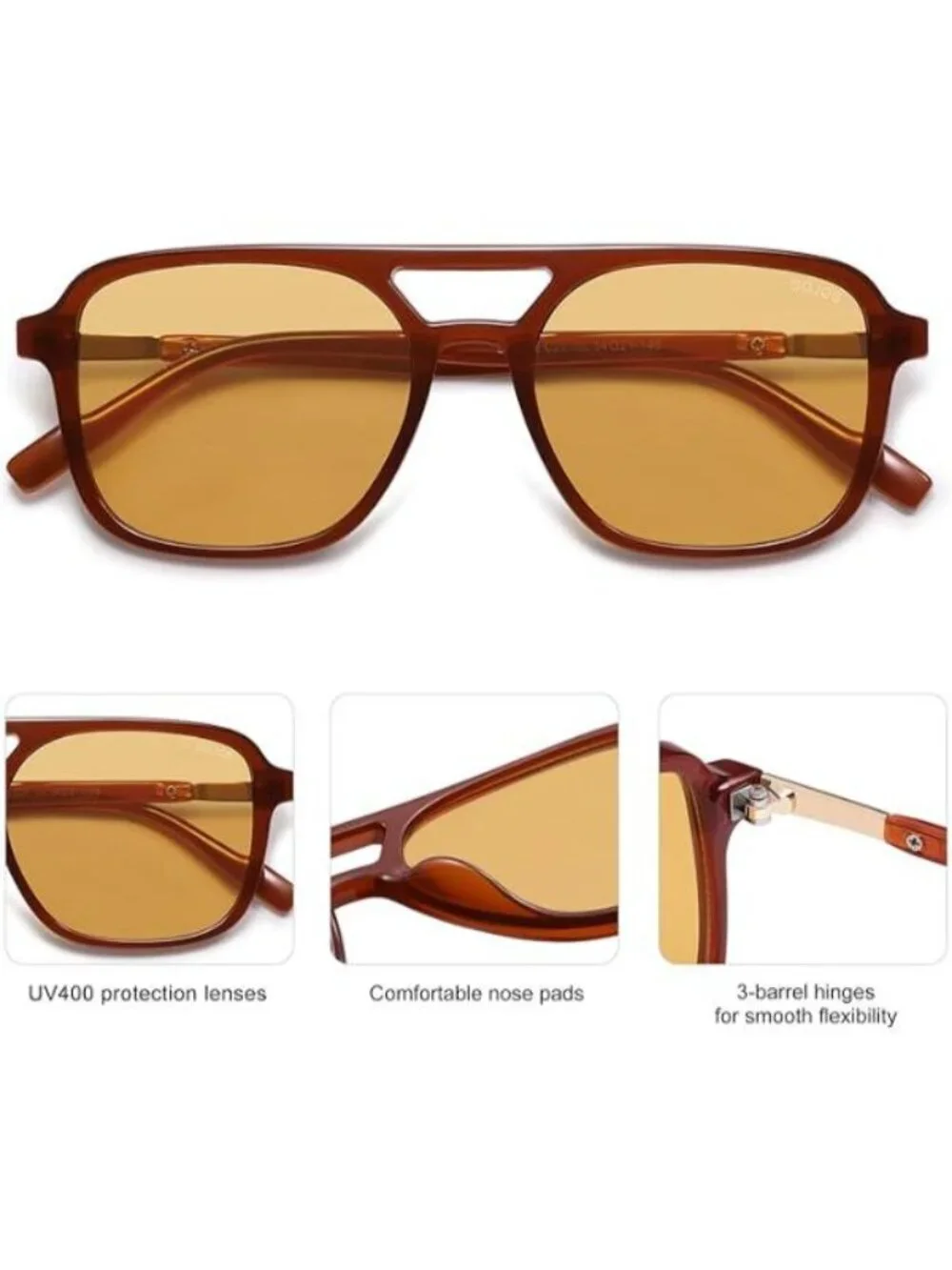 SOJOS Women Aviator Sunglasses Rectangle Sun Glasses Brown Frame Yellow Lens